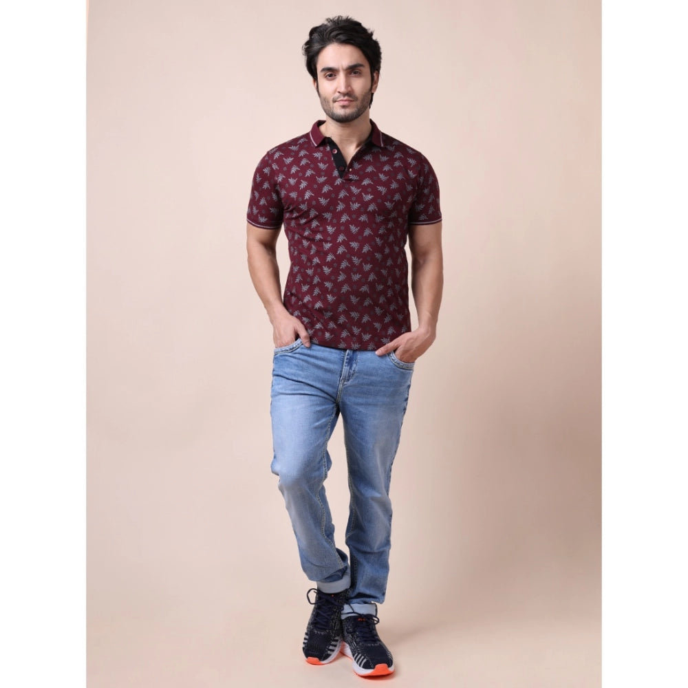 PKRKART Men's Casual Cotton Printed Polo Neck Half Sleeve T-Shirt (Plum)