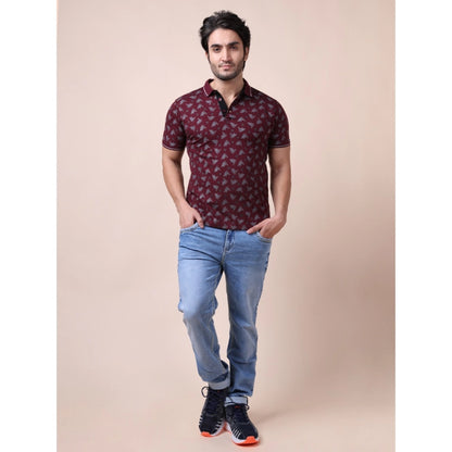 PKRKART Men's Casual Cotton Printed Polo Neck Half Sleeve T-Shirt (Plum)