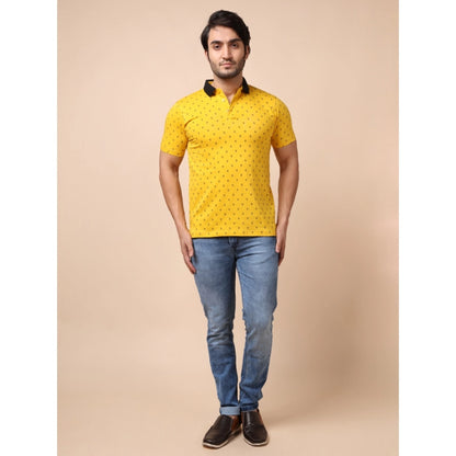 PKRKART Men's Casual Cotton Printed Polo Neck Half Sleeve T-Shirt (Yellow)