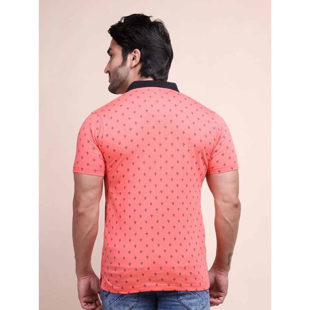 PKRKART Men's Casual Cotton Printed Polo Neck Half Sleeve T-Shirt (Red)