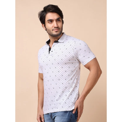 PKRKART Men's Casual Cotton Printed Polo Neck Half Sleeve T-Shirt (White)