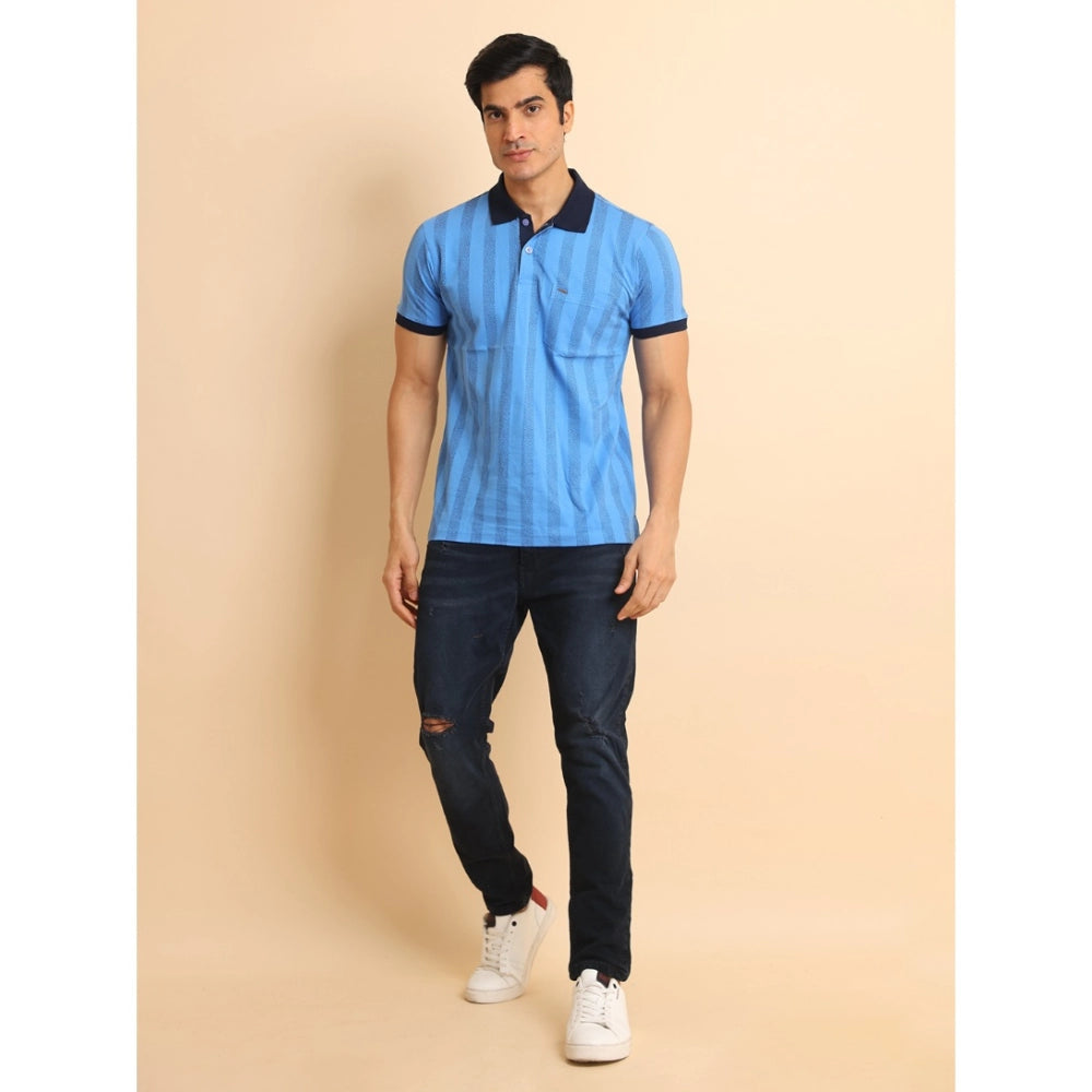 PKRKART Men's Casual Cotton Printed Polo Neck Half Sleeve T-Shirt (LightBlue)