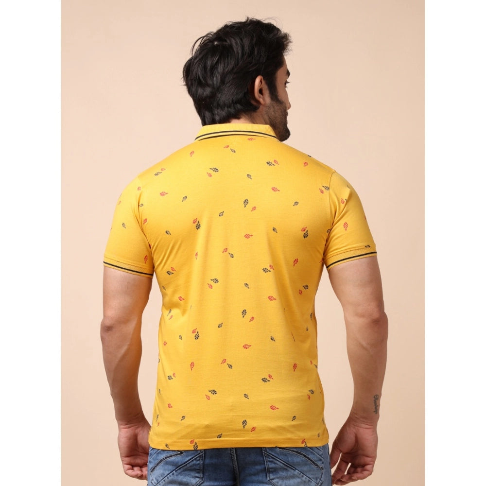 PKRKART Men's Casual Cotton Printed Polo Neck Half Sleeve T-Shirt (Mustard)