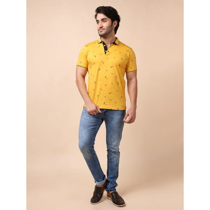 PKRKART Men's Casual Cotton Printed Polo Neck Half Sleeve T-Shirt (Mustard)