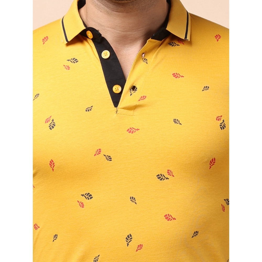 PKRKART Men's Casual Cotton Printed Polo Neck Half Sleeve T-Shirt (Mustard)