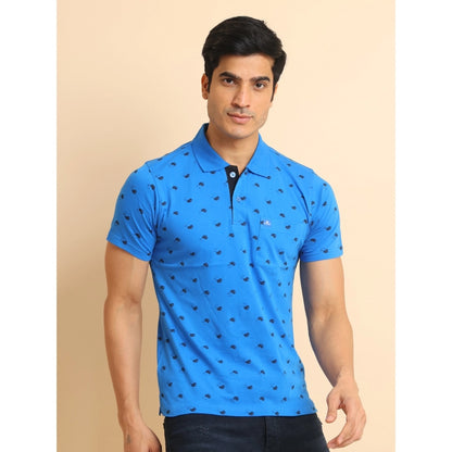 PKRKART Men's Casual Cotton Printed Polo Neck Half Sleeve T-Shirt (Blue)