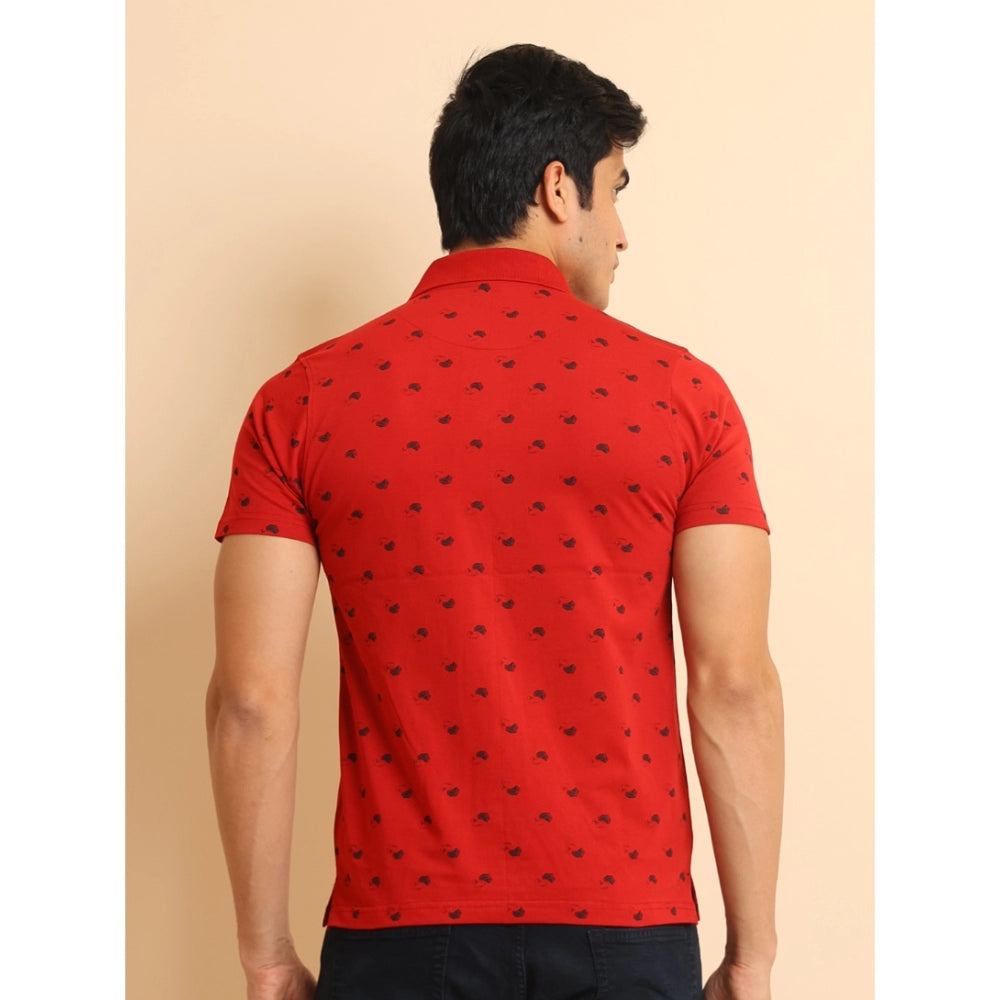 PKRKART Men's Casual Cotton Printed Polo Neck Half Sleeve T-Shirt (Red)