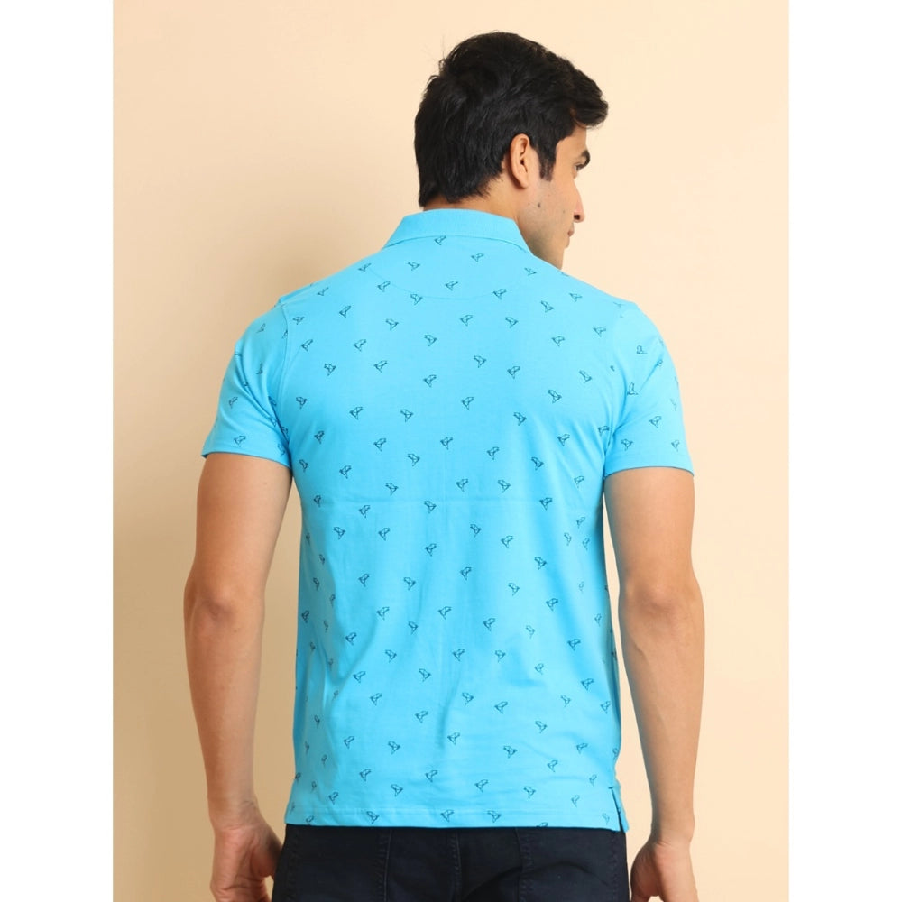 PKRKART Men's Casual Cotton Printed Polo Neck Half Sleeve T-Shirt (Skyblue)