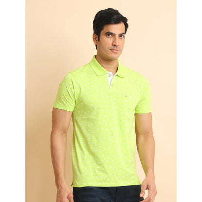 PKRKART Men's Casual Cotton Printed Polo Neck Half Sleeve T-Shirt (Green)