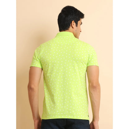 PKRKART Men's Casual Cotton Printed Polo Neck Half Sleeve T-Shirt (Green)