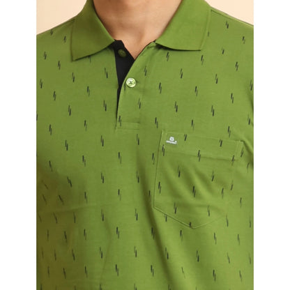 PKRKART Men's Casual Cotton Printed Polo Neck Half Sleeve T-Shirt (Green)