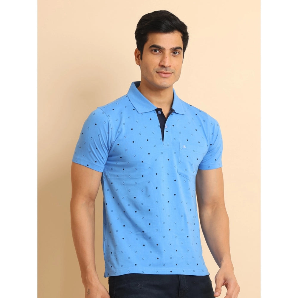PKRKART Men's Casual Cotton Printed Polo Neck Half Sleeve T-Shirt (Blue)