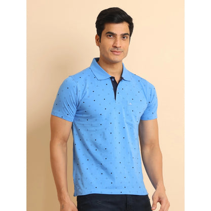 PKRKART Men's Casual Cotton Printed Polo Neck Half Sleeve T-Shirt (Blue)
