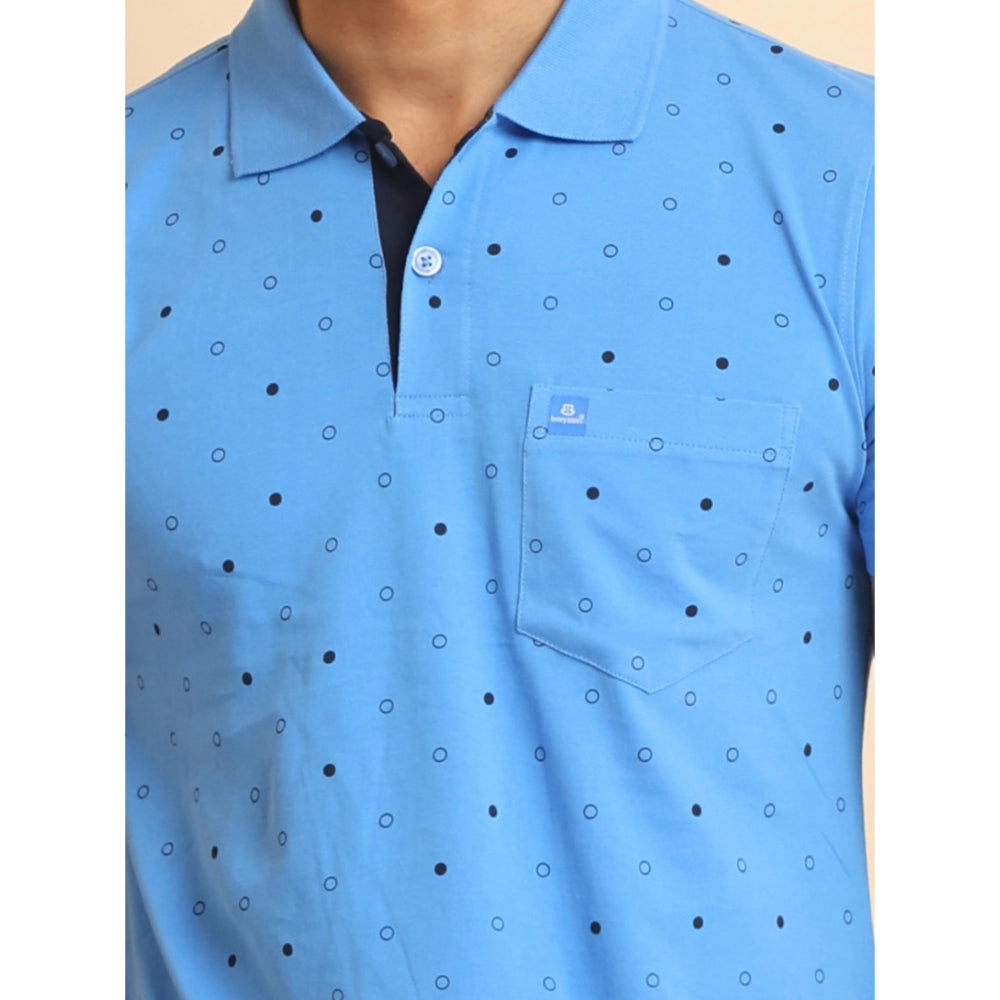 PKRKART Men's Casual Cotton Printed Polo Neck Half Sleeve T-Shirt (Blue)