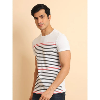 PKRKART Men's Casual Cotton Printed Round Neck Half Sleeve T-Shirt (White)