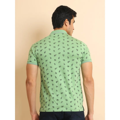 PKRKART Men's Casual Cotton Printed Polo Neck Half Sleeve T-Shirt (Light Green)