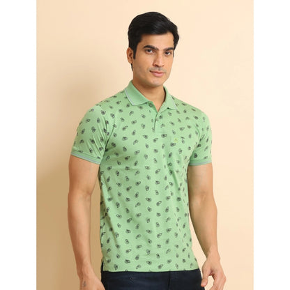 PKRKART Men's Casual Cotton Printed Polo Neck Half Sleeve T-Shirt (Light Green)