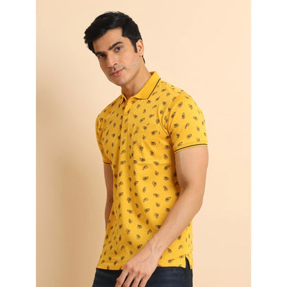 PKRKART Men's Casual Cotton Printed Polo Neck Half Sleeve T-Shirt (Mustard)