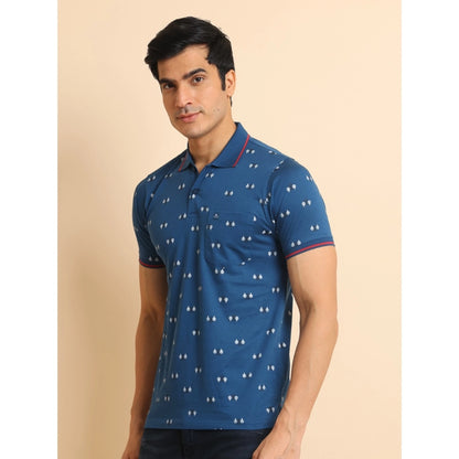 PKRKART Men's Casual Cotton Printed Polo Neck Half Sleeve T-Shirt (Blue)