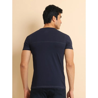 PKRKART Men's Casual Cotton Solid Round Neck Half Sleeve T-Shirt (Navy)