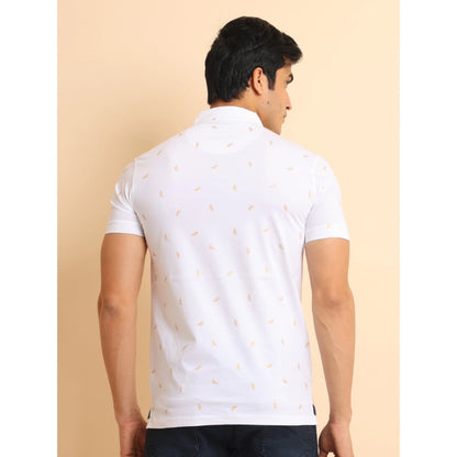 PKRKART Men's Casual Cotton Printed Polo Neck Half Sleeve T-Shirt (White)