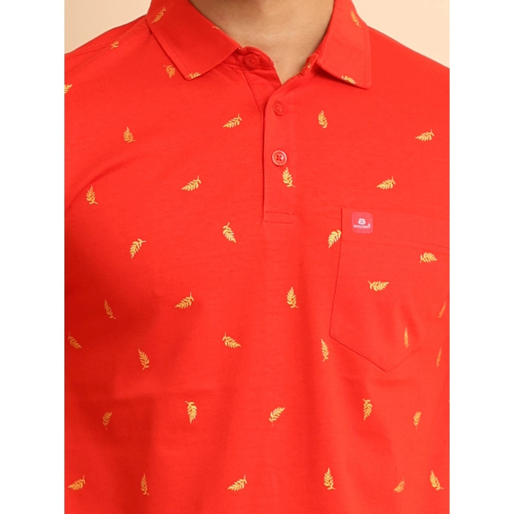 PKRKART Men's Casual Cotton Printed Polo Neck Half Sleeve T-Shirt (Red)
