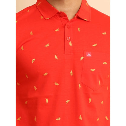 PKRKART Men's Casual Cotton Printed Polo Neck Half Sleeve T-Shirt (Red)
