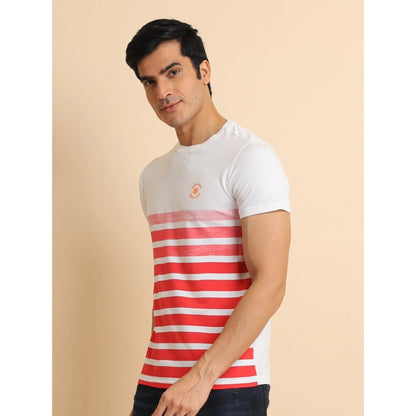 PKRKART Men's Casual Cotton Printed Round Neck Half Sleeve T-Shirt (Red)