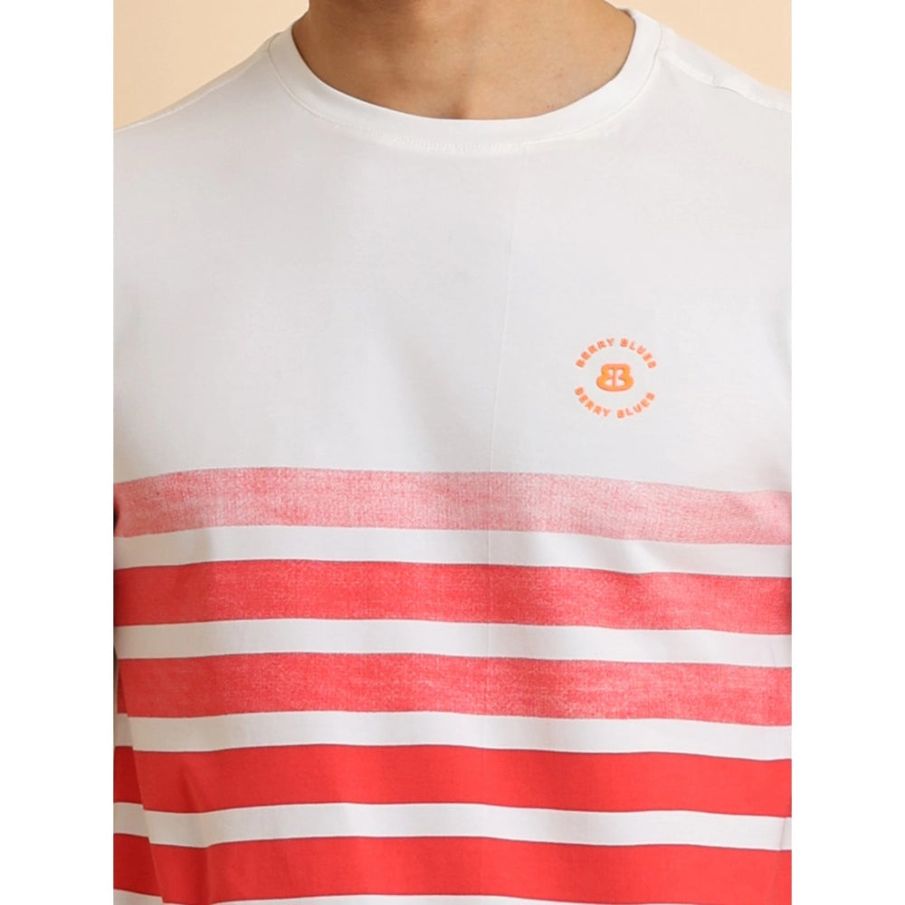 PKRKART Men's Casual Cotton Printed Round Neck Half Sleeve T-Shirt (Red)