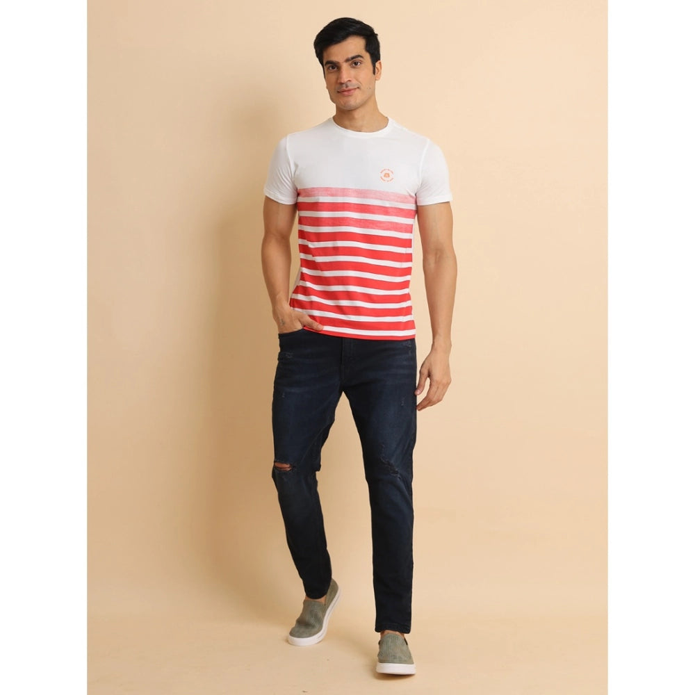 PKRKART Men's Casual Cotton Printed Round Neck Half Sleeve T-Shirt (Red)