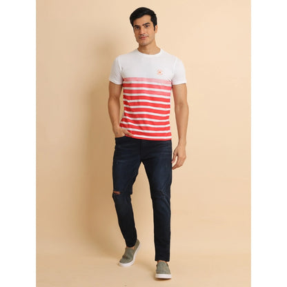 PKRKART Men's Casual Cotton Printed Round Neck Half Sleeve T-Shirt (Red)