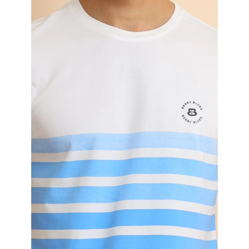 PKRKART Men's Casual Cotton Printed Round Neck Half Sleeve T-Shirt (Blue)