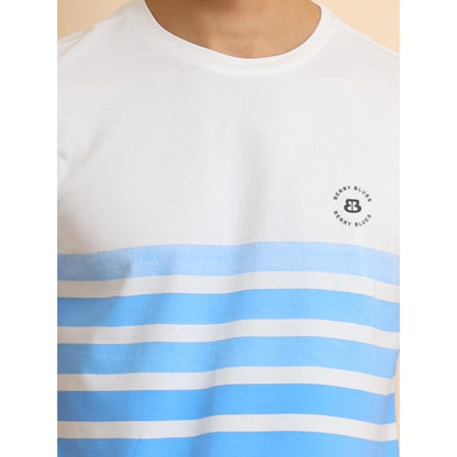 PKRKART Men's Casual Cotton Printed Round Neck Half Sleeve T-Shirt (Blue)