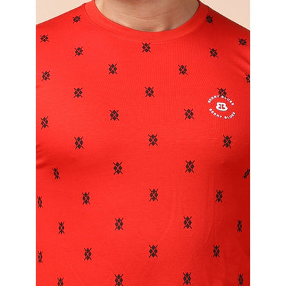 PKRKART Men's Casual Cotton Printed Round Neck Full Sleeve T-Shirt (Red)