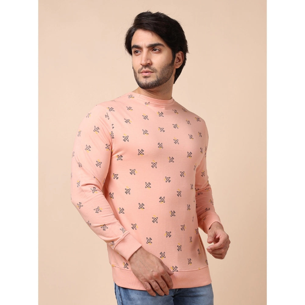 PKRKART Men's Casual Cotton Printed Round Neck Full Sleeve Sweat T-Shirt (Peach)