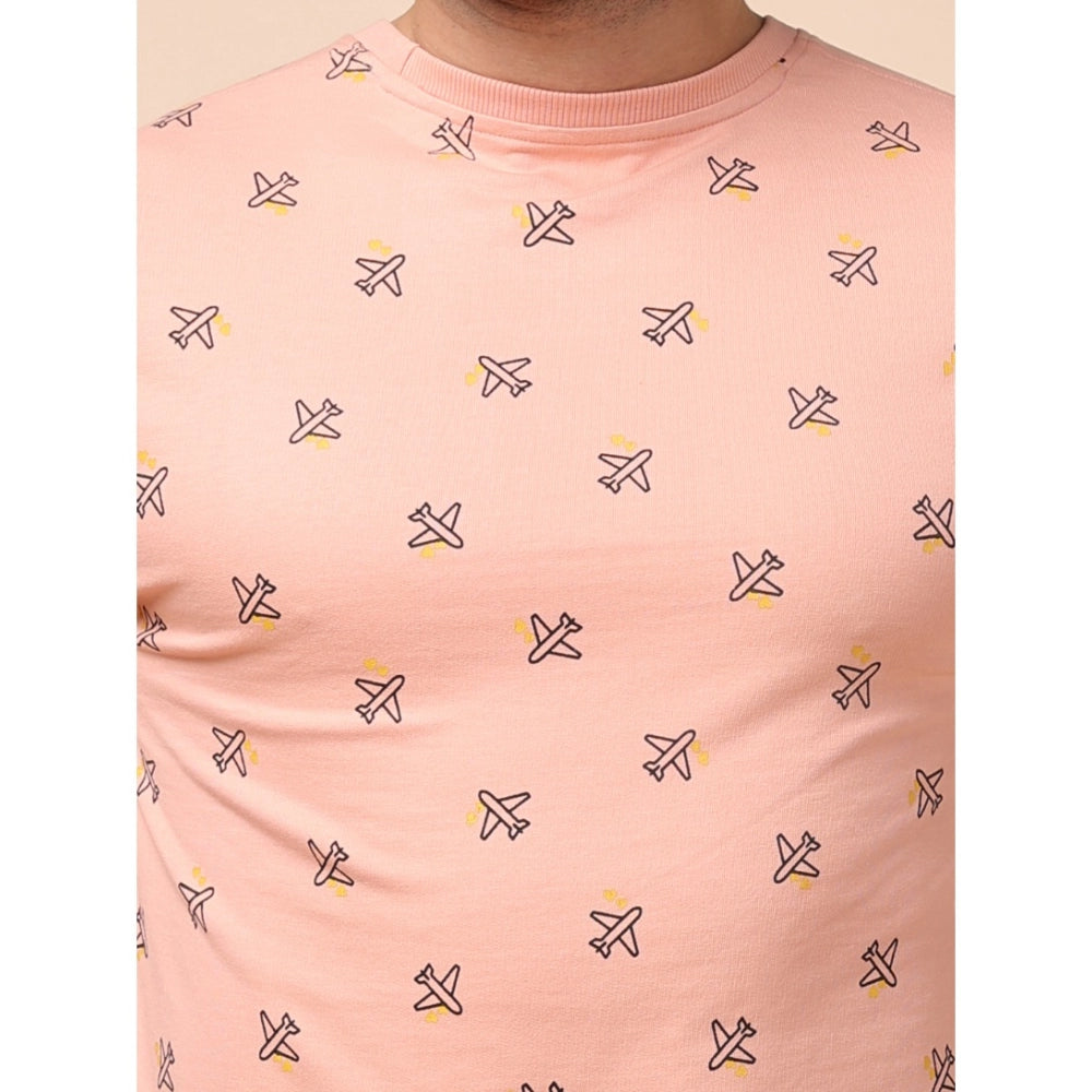 PKRKART Men's Casual Cotton Printed Round Neck Full Sleeve Sweat T-Shirt (Peach)