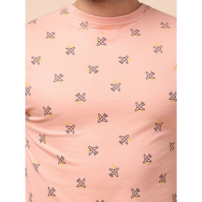 PKRKART Men's Casual Cotton Printed Round Neck Full Sleeve Sweat T-Shirt (Peach)