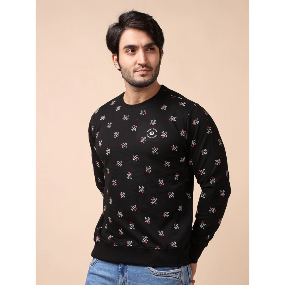PKRKART Men's Casual Cotton Printed Round Neck Full Sleeve Sweat T-Shirt (Black)