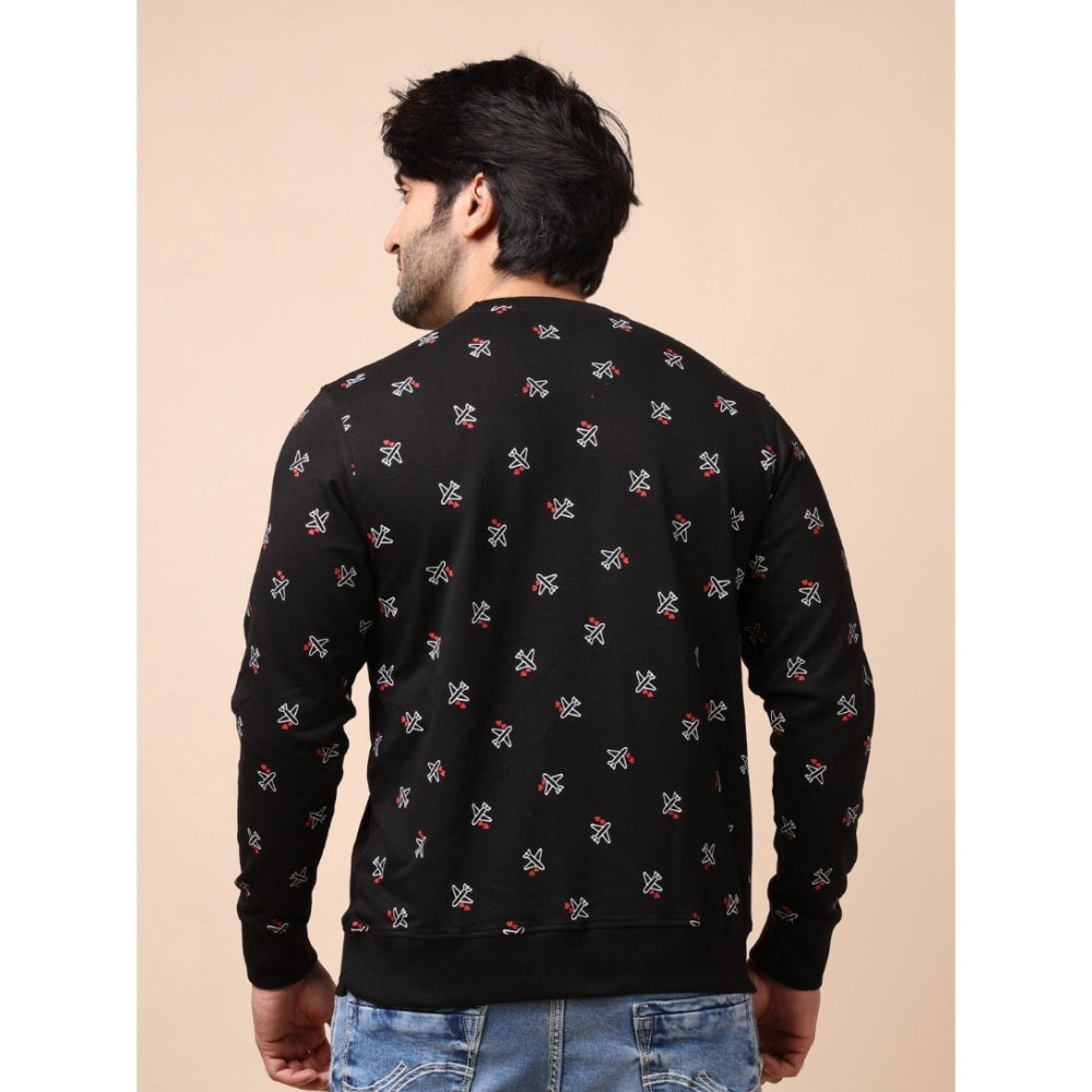 PKRKART Men's Casual Cotton Printed Round Neck Full Sleeve Sweat T-Shirt (Black)