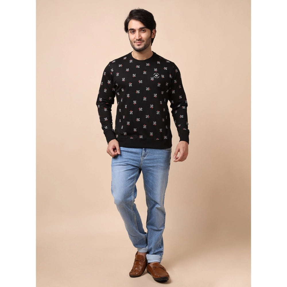 PKRKART Men's Casual Cotton Printed Round Neck Full Sleeve Sweat T-Shirt (Black)