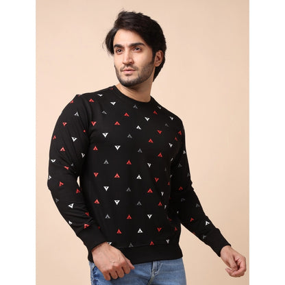PKRKART Men's Casual Cotton Printed Round Neck Full Sleeve Sweat T-Shirt (Black)