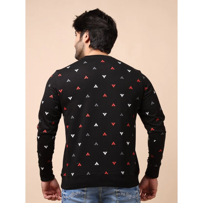 PKRKART Men's Casual Cotton Printed Round Neck Full Sleeve Sweat T-Shirt (Black)