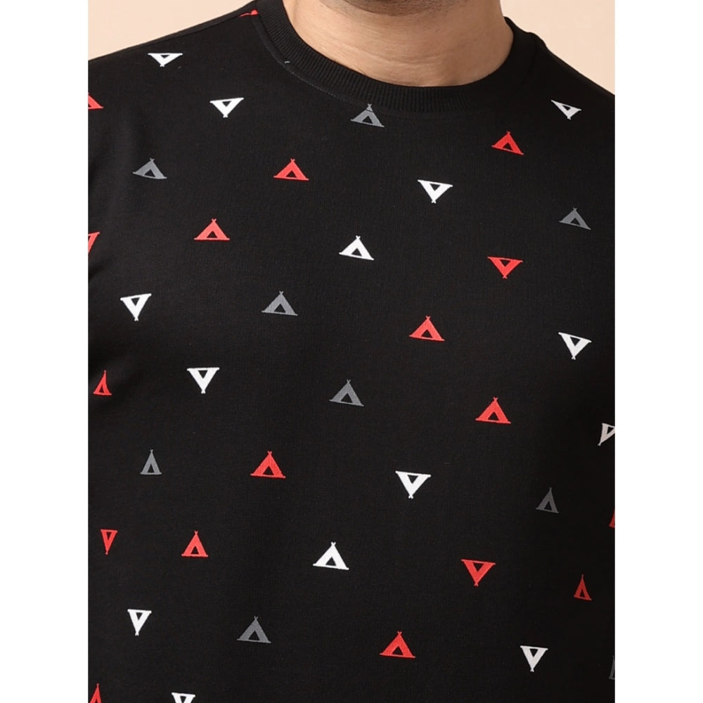 PKRKART Men's Casual Cotton Printed Round Neck Full Sleeve Sweat T-Shirt (Black)