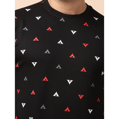 PKRKART Men's Casual Cotton Printed Round Neck Full Sleeve Sweat T-Shirt (Black)