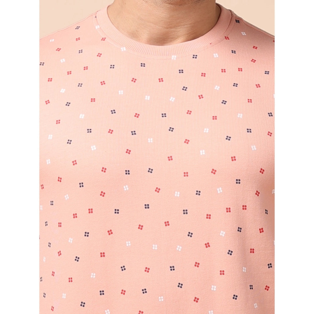 PKRKART Men's Casual Cotton Printed Round Neck Full Sleeve Sweat T-Shirt (Peach)