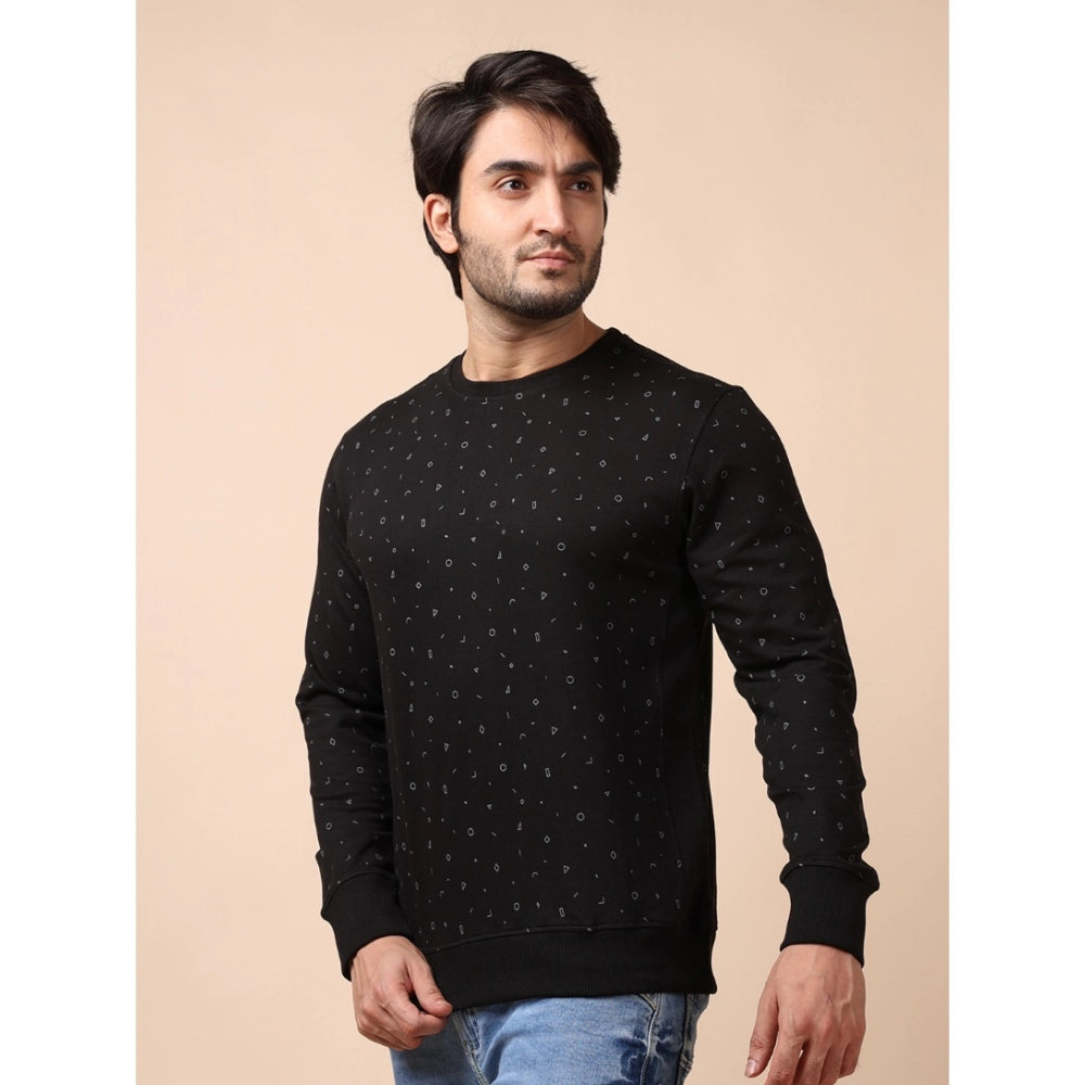 PKRKART Men's Casual Cotton Printed Round Neck Full Sleeve Sweat T-Shirt (Black)