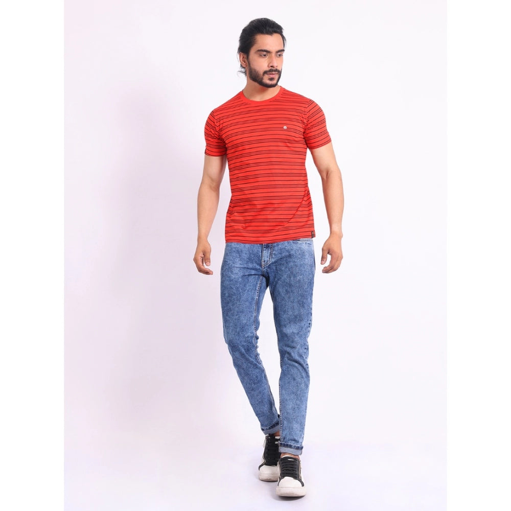 PKRKART Men's Casual Cotton Printed Round Neck Half Sleeve T-Shirt (Red)