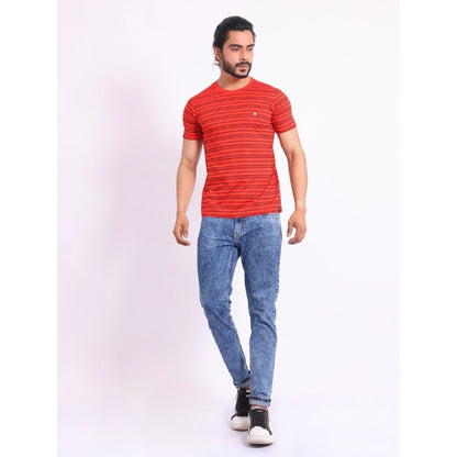 PKRKART Men's Casual Cotton Printed Round Neck Half Sleeve T-Shirt (Red)