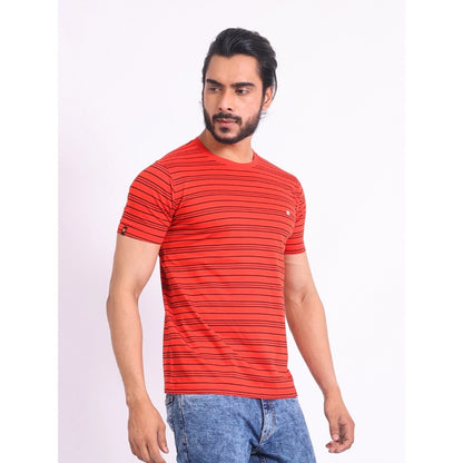 PKRKART Men's Casual Cotton Printed Round Neck Half Sleeve T-Shirt (Red)
