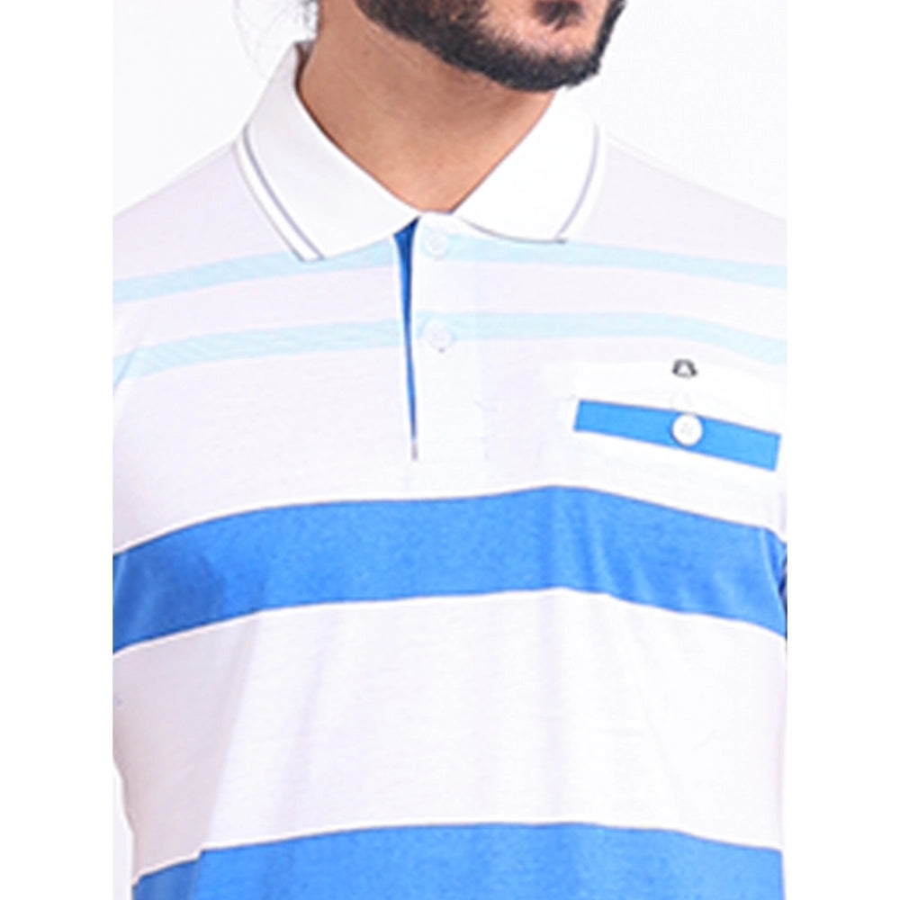 PKRKART Men's Casual Cotton Printed Polo Neck Half Sleeve T-Shirt (White)